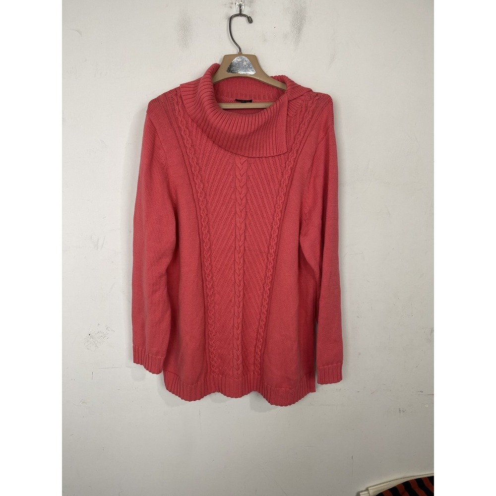 Talbots Womens Sweater Plus 2X Pink Cowl Neck Cable Knit‎ Tunic Timeless Classic